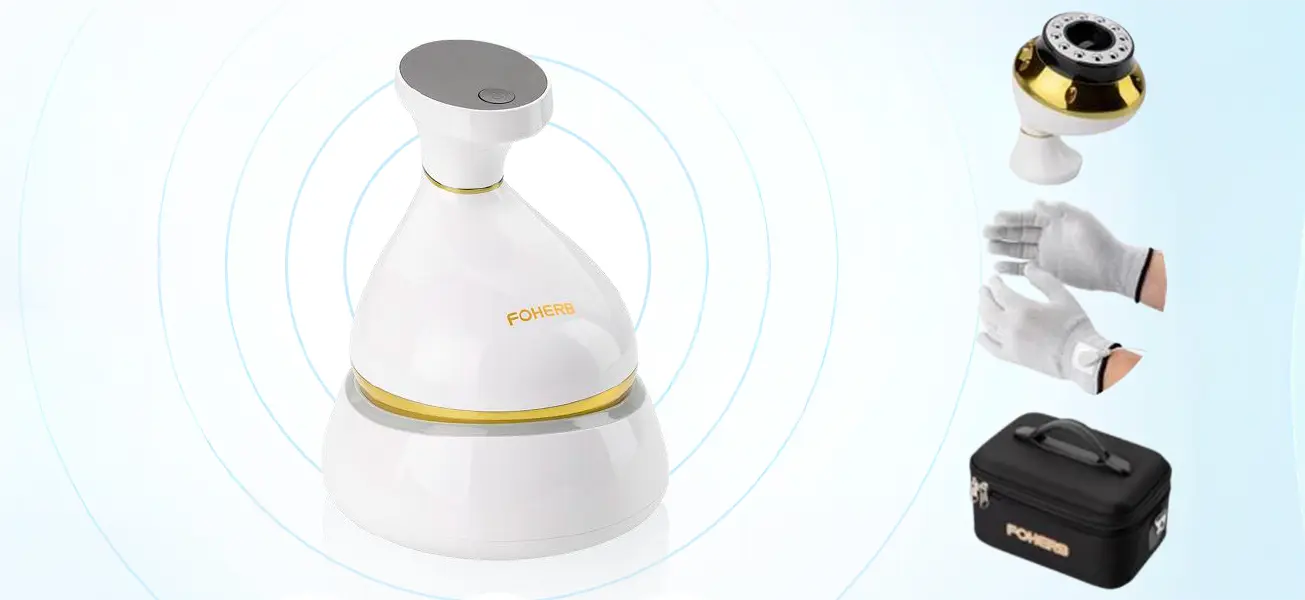 Электробытовой прибор БИОМАССАЖЕР MAGIC FOHERB в комплекте. Используется для импульсного, лазерного, вакуумного массажа и термонагрева.